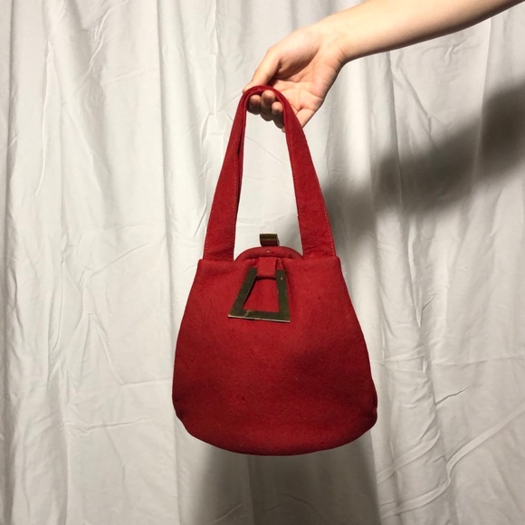 1930s Red Felted Purse/Handbag - Picture 2 of 4
